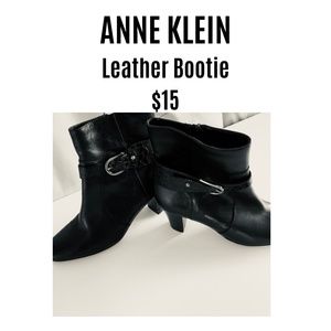 Anne Klein Leather Akgansee Low Heeled Black Bootie